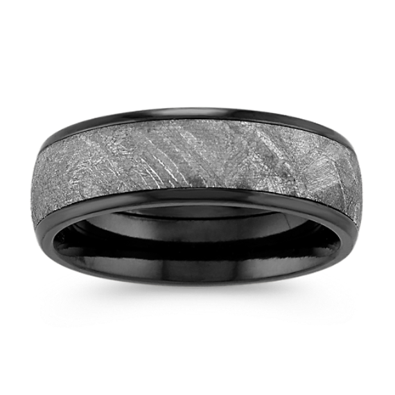 Textured Meteorite and Black Zirconium Mens Ring (7mm)