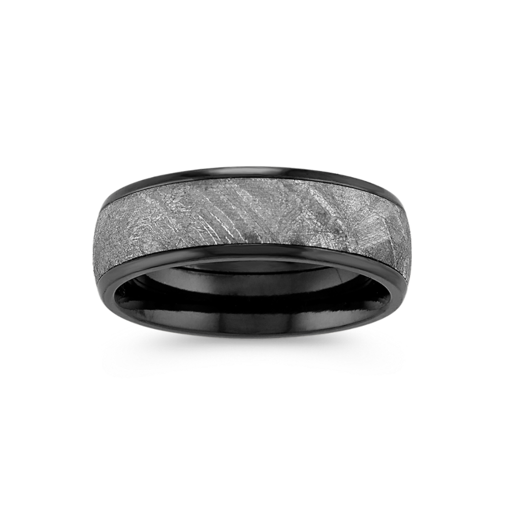 Interpersoonlijk pin hek Textured Meteorite and Black Zirconium Ring (7mm) | Shane Co.