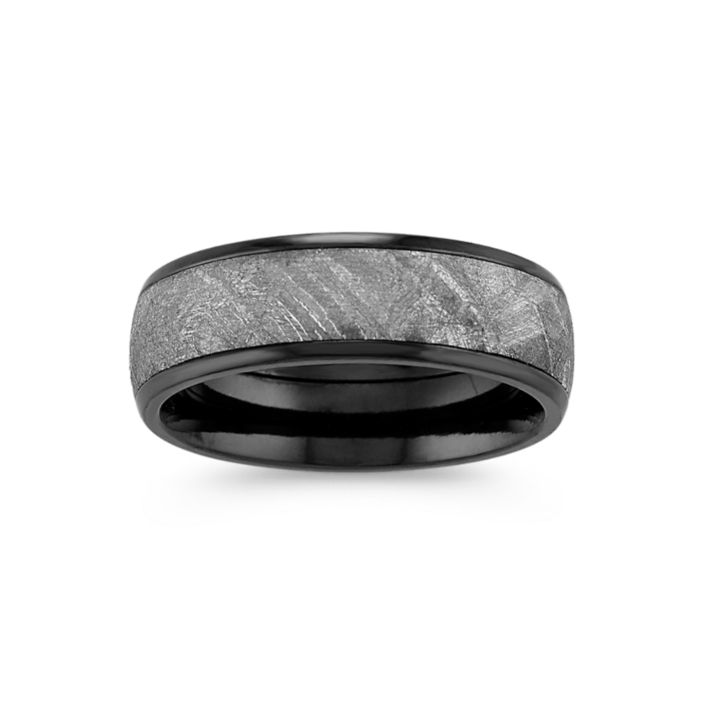 Textured Meteorite and Black Zirconium Ring (7mm)