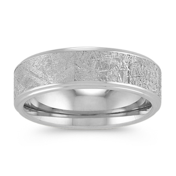 Textured Meteorite and Cobalt Wedding Band (7mm)