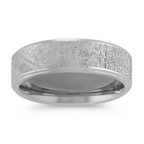 Textured Meteorite and Cobalt Wedding Band (7mm)