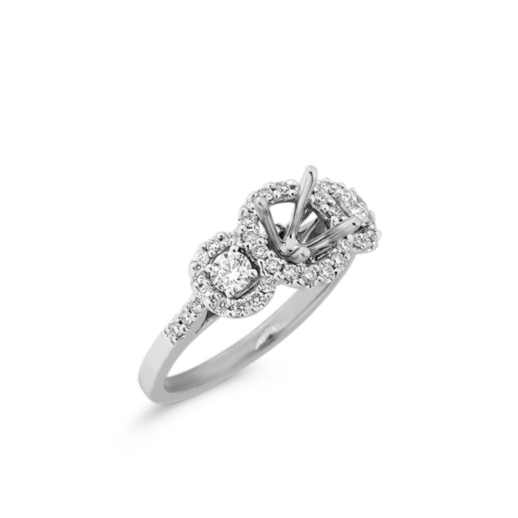 Three Halo Natural Diamond Engagement Ring