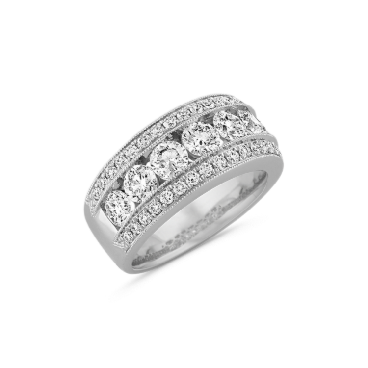 Madeira Three-Row Natural Diamond Ring in 14K White Gold