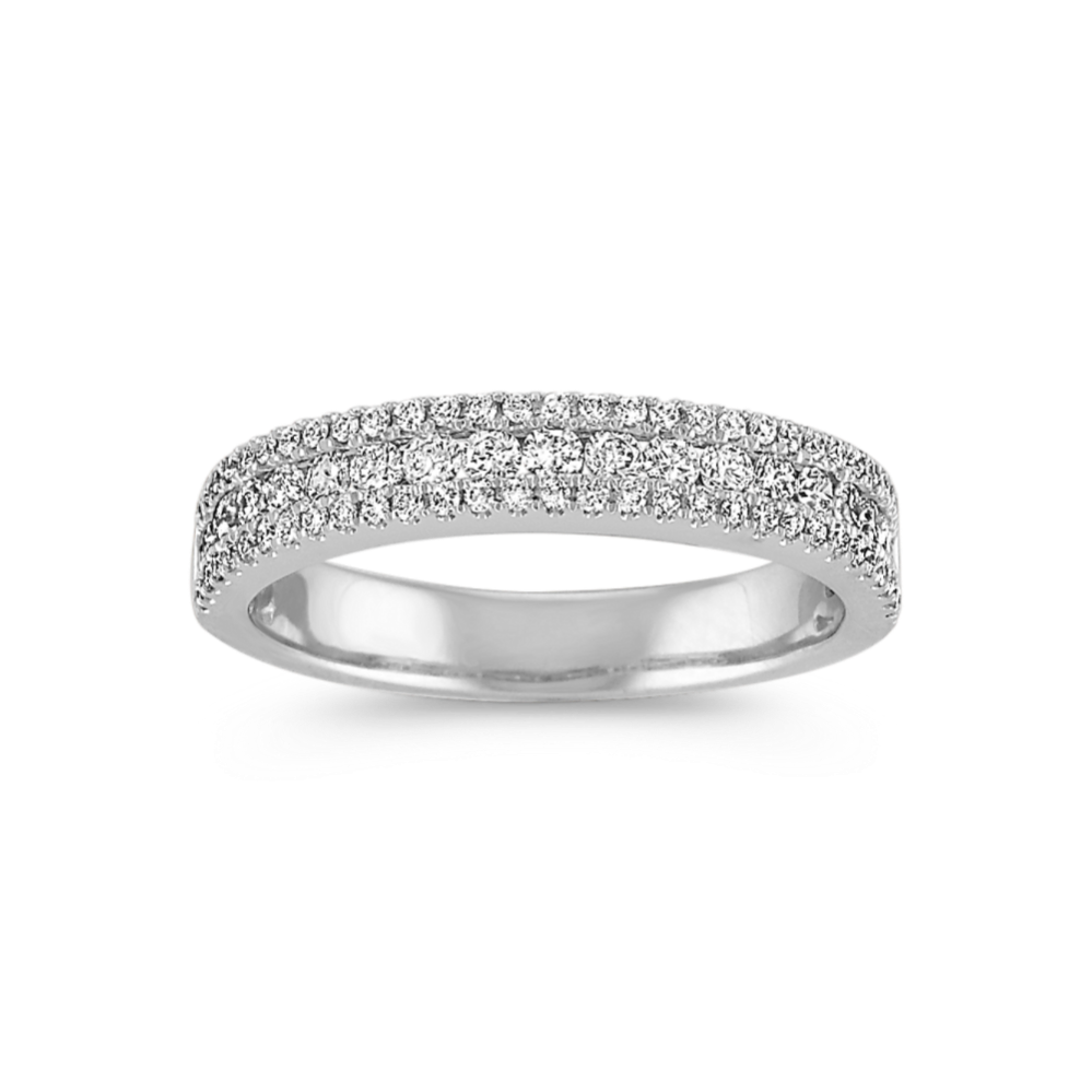 Three Row Round Diamond Wedding Band