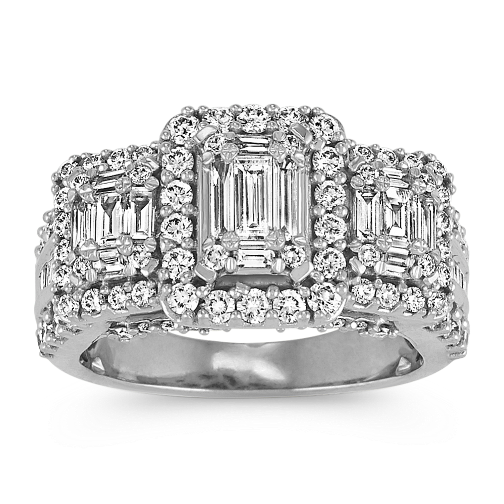 Three-Stone Baguette and Round Diamond Ring