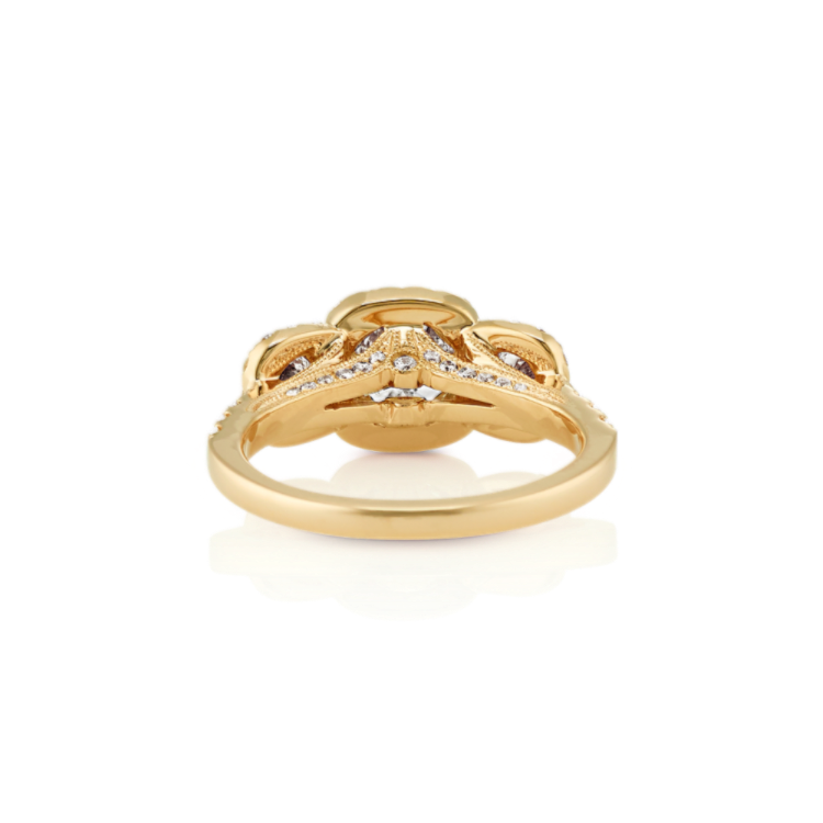 Three-Stone Natural Diamond Ring in 14k Yellow Gold