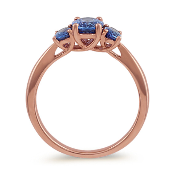 Three-Stone Kentucky Blue Sapphire Ring in 14k Rose Gold | Shane Co.