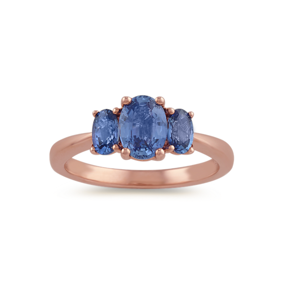 Three-Stone Kentucky Blue Sapphire Ring in 14k Rose Gold
