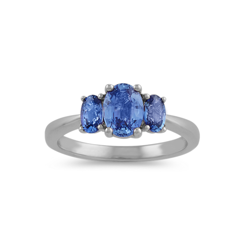 Three-Stone Kentucky Blue Sapphire Ring in 14k White Gold