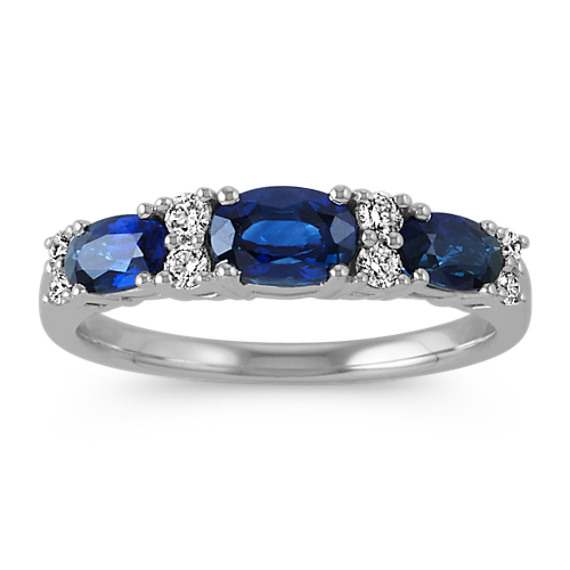 Three-Stone Oval Traditional Sapphire and Round Diamond Ring