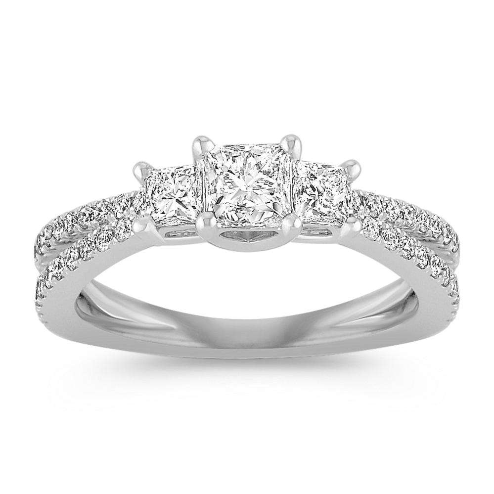 Three-Stone Princess Cut and Round Diamond Ring