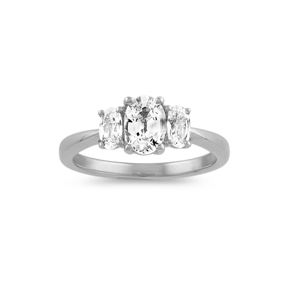 Three-Stone White Sapphire Ring in 14k White Gold