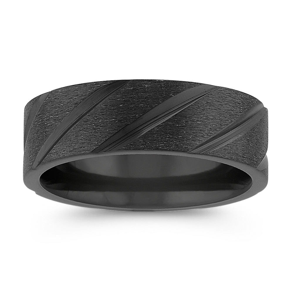 Titanium Mens Ring with Diagonal Engraving and Satin Finish (7mm)