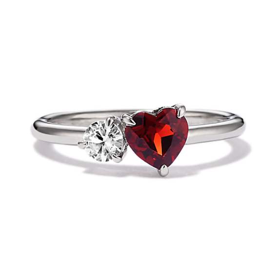 Toi et Moi Garnet & Sapphire Heart Ring