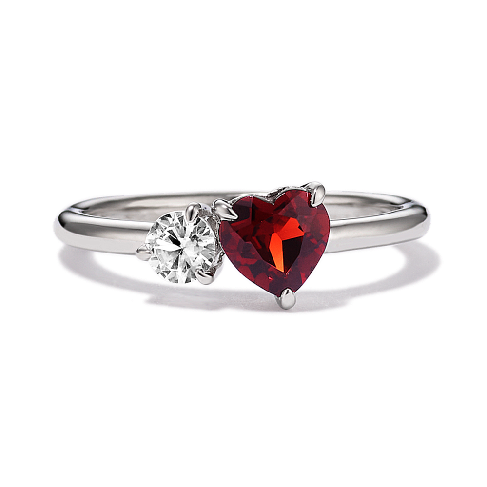 Toi et Moi Garnet and White Sapphire Ring in Sterling Silver