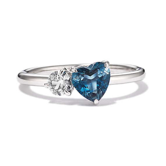 Toi et Moi Blue Topaz & Sapphire Heart Ring