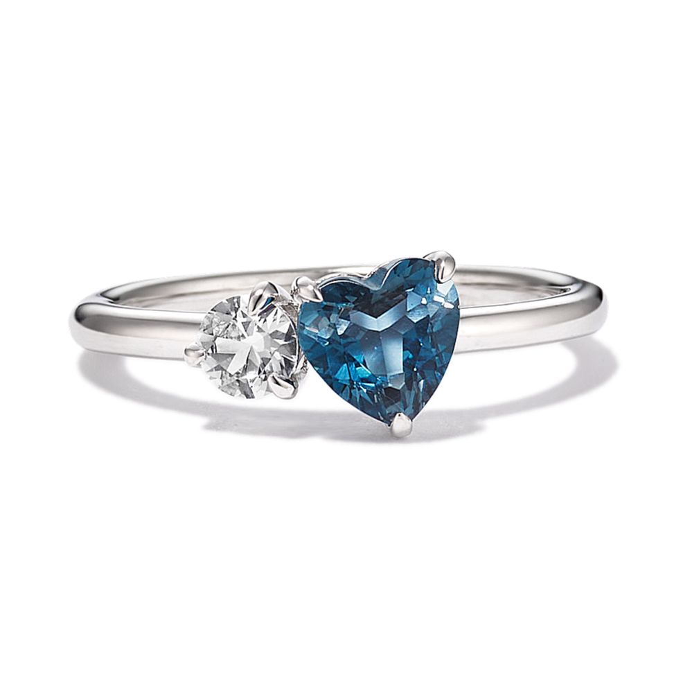 Toi et Moi London Blue Topaz and White Sapphire Ring in Sterling Silver
