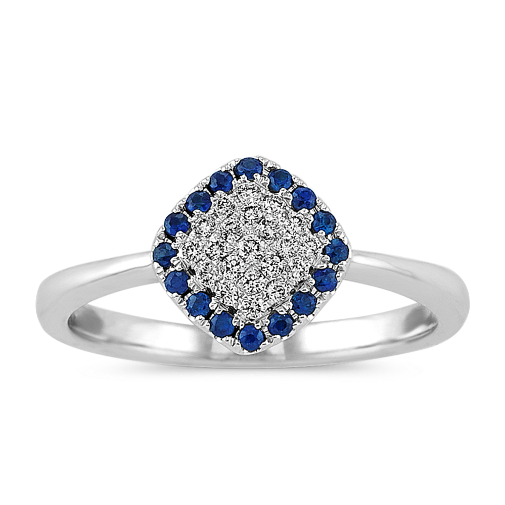 Traditional Blue Sapphire and Diamond Cluster Ring