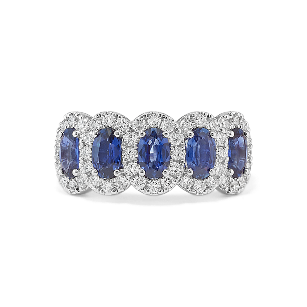 Overture Traditional Blue Natural Sapphire and Natural Diamond Ring in 14K White Gold