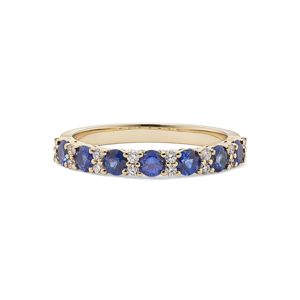 Mia Traditional Blue Natural Sapphire and Natural Diamond Ring in 14K Yellow Gold
