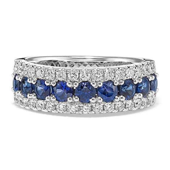 Traditional Blue Sapphire and Diamond Ring