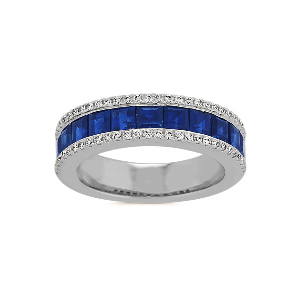 Traditional Blue Natural Sapphire and Natural Diamond Ring