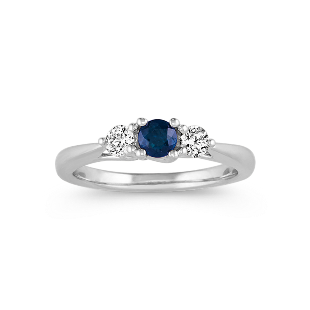 Traditional Blue Sapphire and Diamond Three-Stone Ring