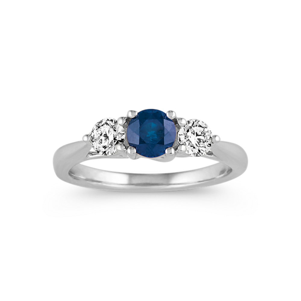 Maggie Traditional Blue Sapphire and Diamond Three-Stone Ring