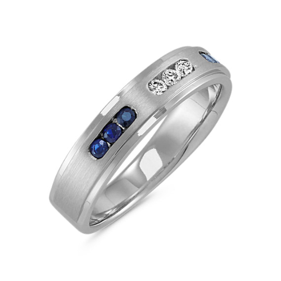 Traditional Blue Sapphire And Diamond Wedding Band 5mm 41078298 A1 