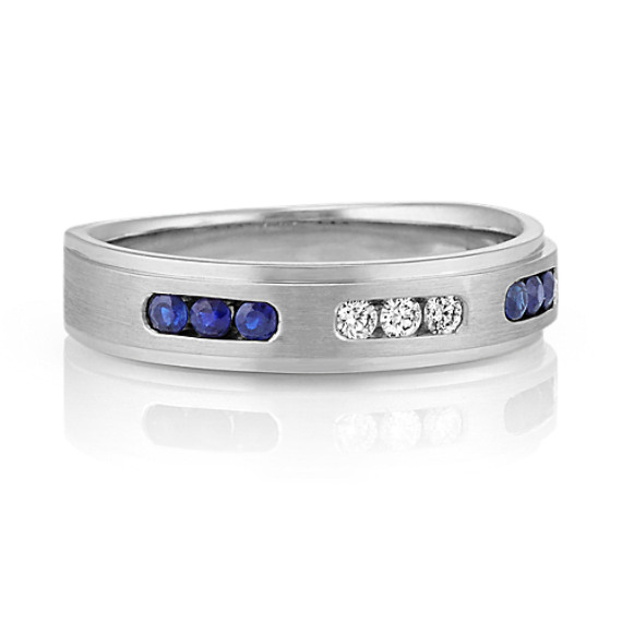Traditional Blue Sapphire and Diamond Wedding Band (5mm) | Shane Co.