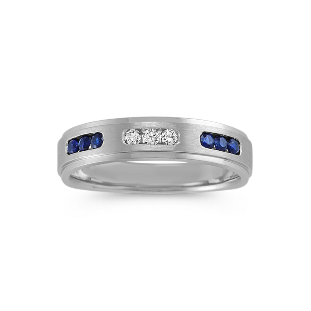 Traditional Blue Sapphire and Diamond Wedding Band (5mm)