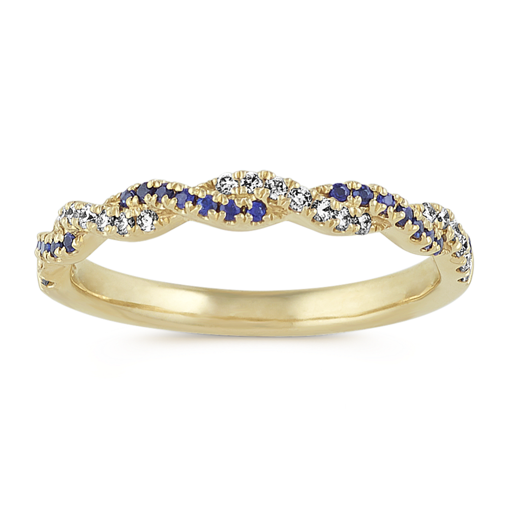 Traditional Sapphire and Diamond Swirl Wedding Band