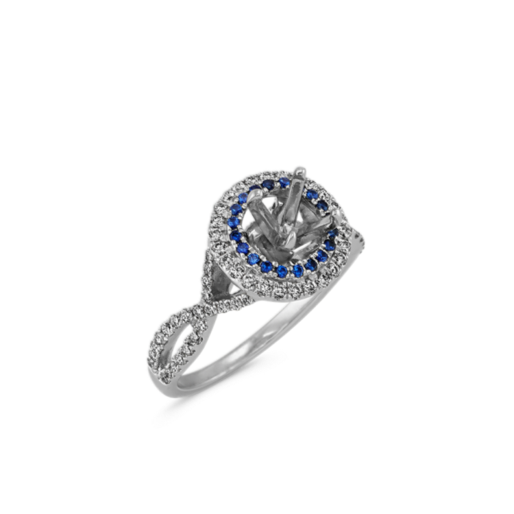 Traditional Natural Sapphire and Round Natural Diamond Halo Infinity Engagement Ring