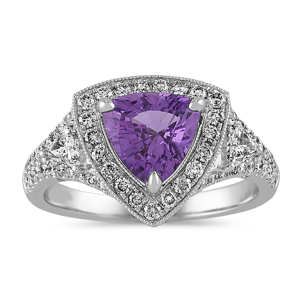 Trillion Cut Lavender Sapphire and Diamond Ring