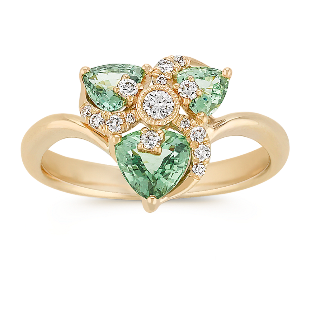 Trillion Green Sapphire and Diamond Ring