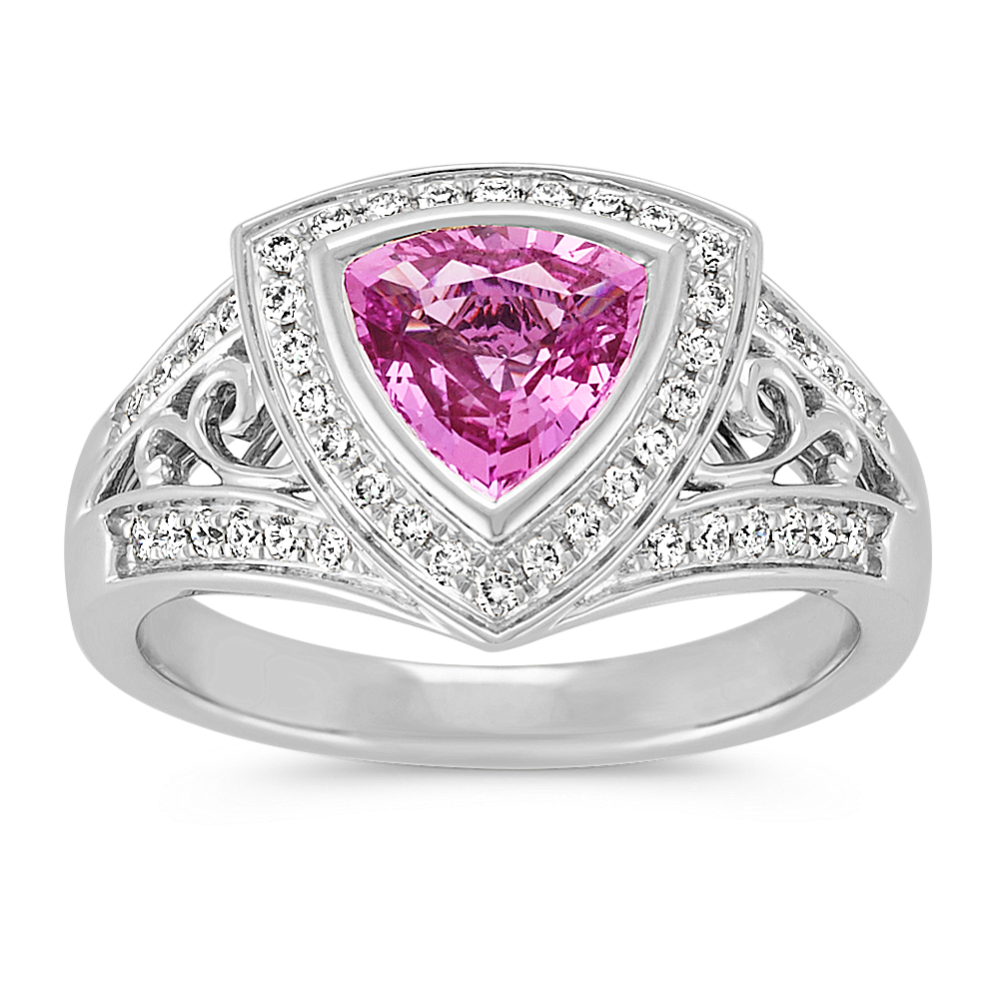 Trillion Pink Sapphire and Round Diamond Ring