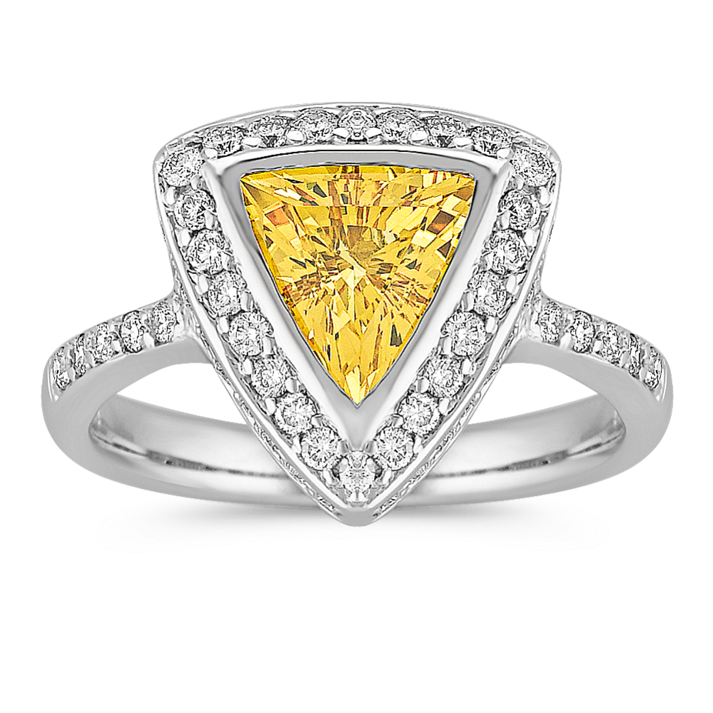 Trillion Yellow Sapphire and Round Diamond Ring