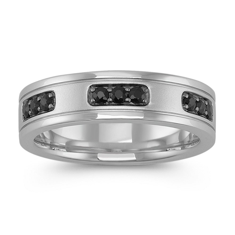 Trio Black Sapphire Ring in 14k White Gold (6mm)