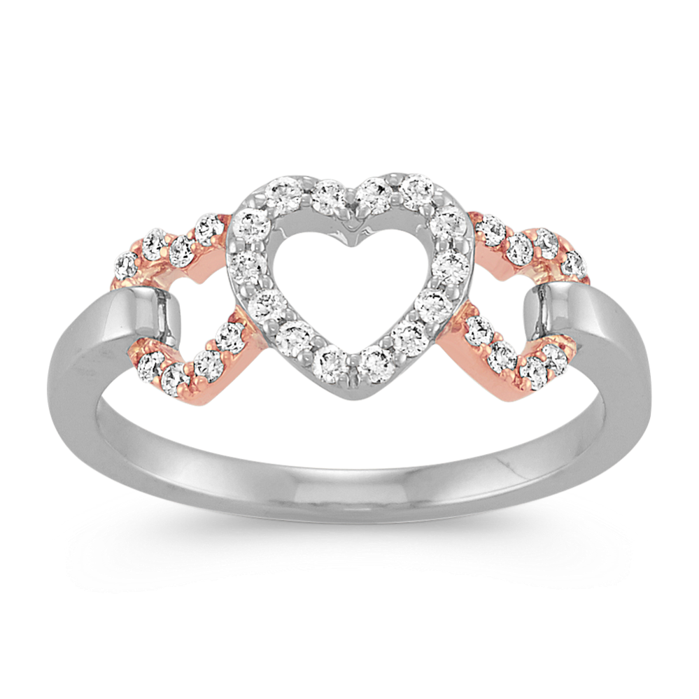 Triple Heart Diamond Ring in 14k Rose Gold and Sterling Silver