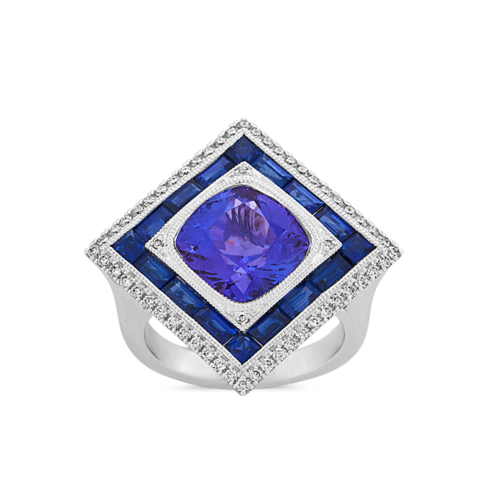 Twilight Tanzanite and Diamond Ring in 14k White Gold