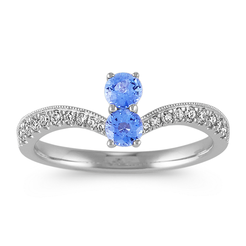 Two-Stone Ice Blue Sapphire and Diamond Ring