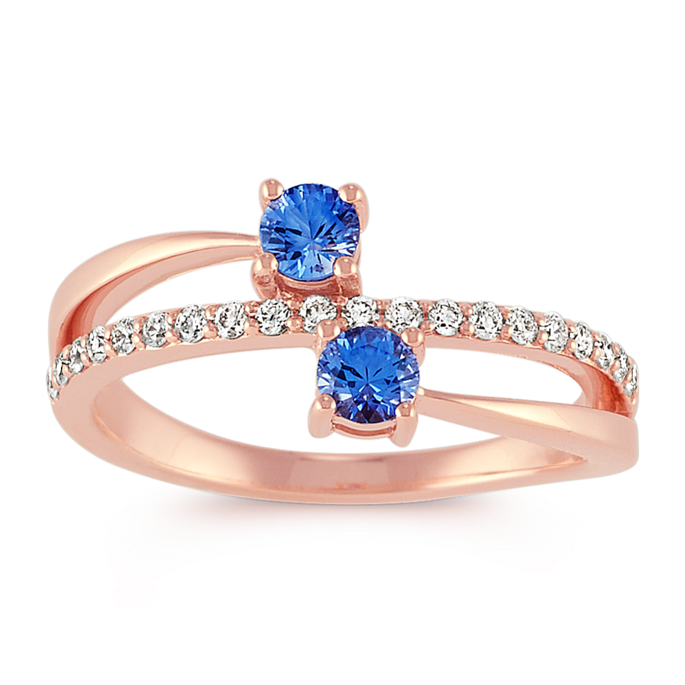 Two-Stone Kentucky Blue Sapphire and Diamond Ring in 14k Rose Gold