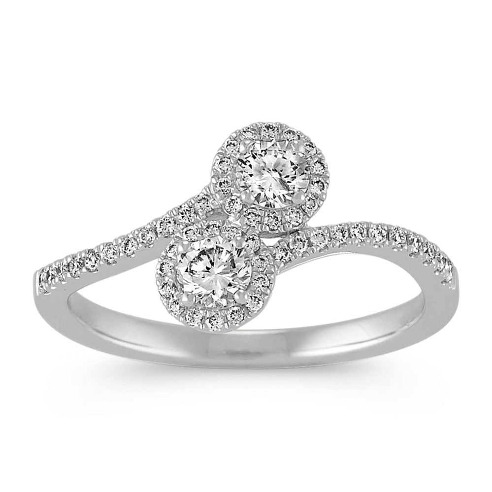 Two-Stone Round Diamond Ring in 14k White Gold