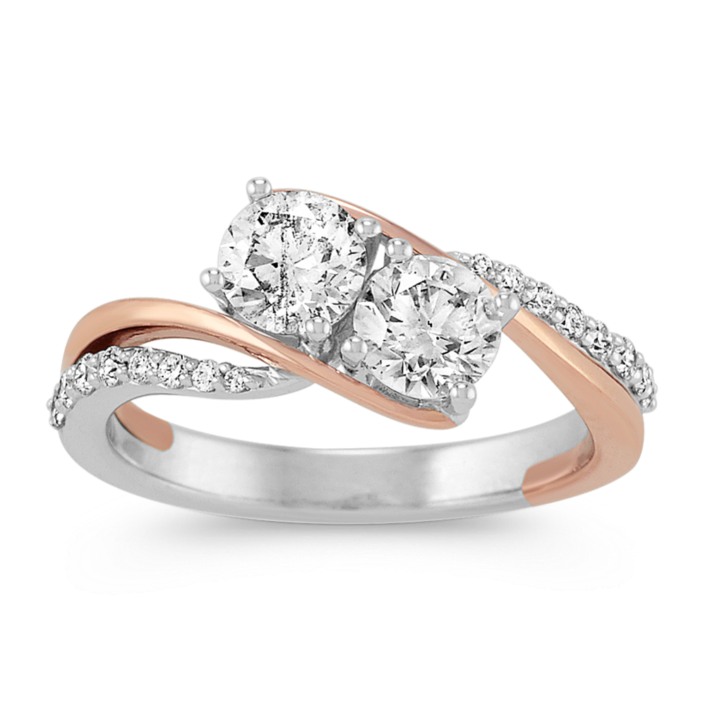 Two-Stone Round Diamond Ring in 14k White and Rose Gold