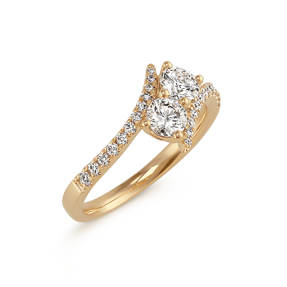 Two-Stone Round Diamond Swirl Ring 14k Yellow Gold | Shane Co.