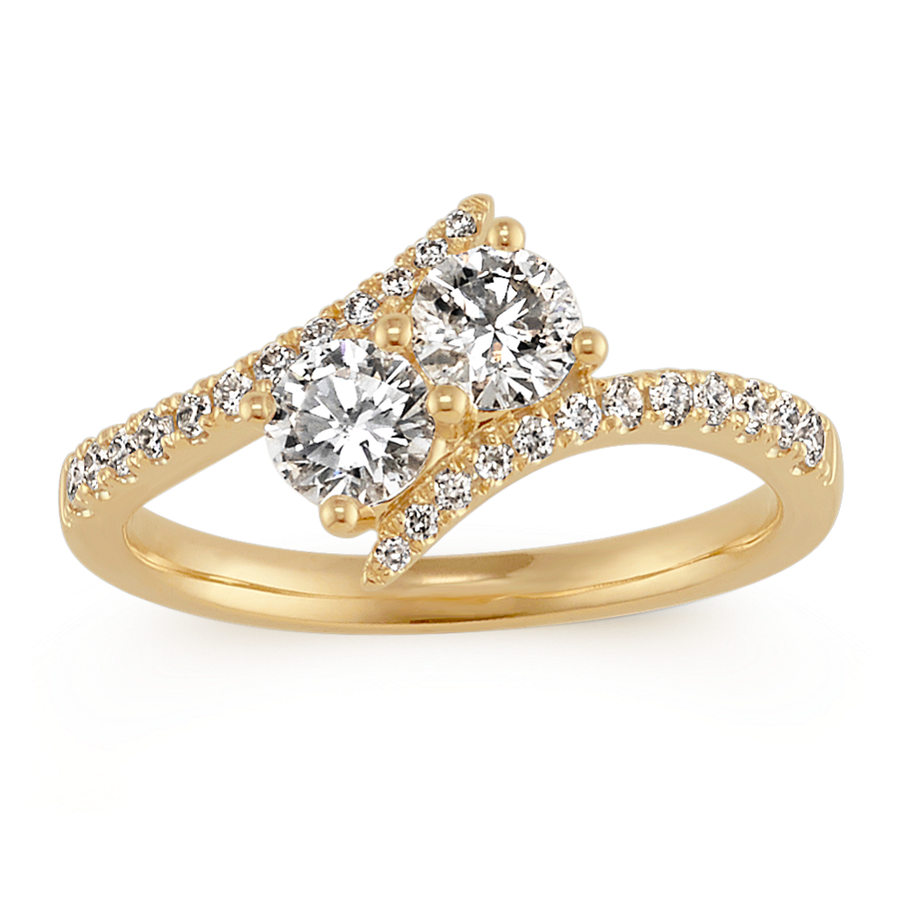 Two-Stone Round Diamond Swirl Ring 14k Yellow Gold