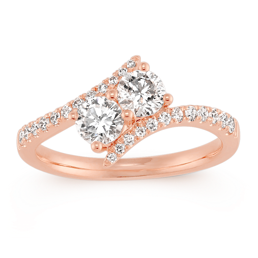 Two-Stone Round Diamond Swirl Ring in 14k Rose Gold