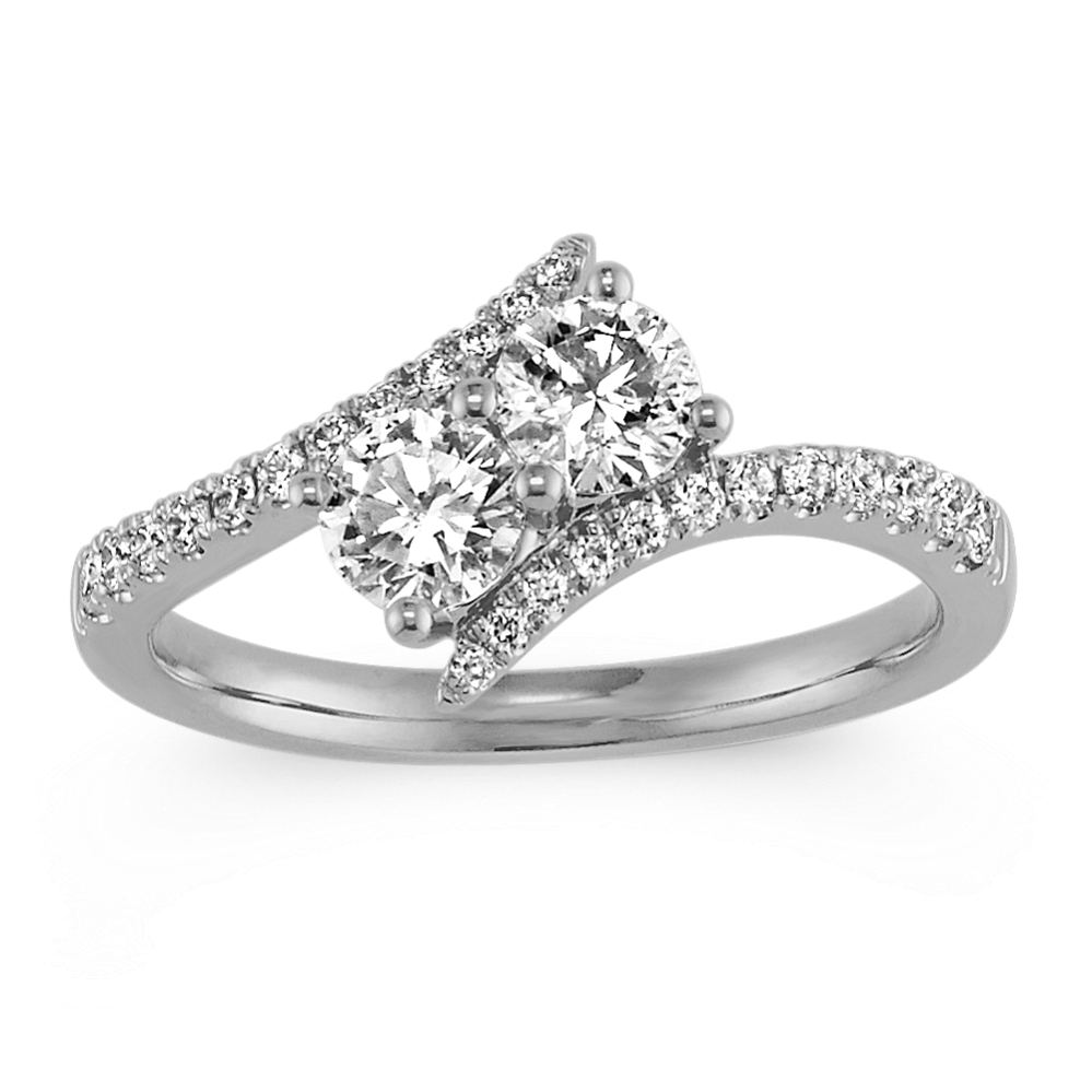 Two-Stone Round Diamond Swirl Ring in 14k White Gold