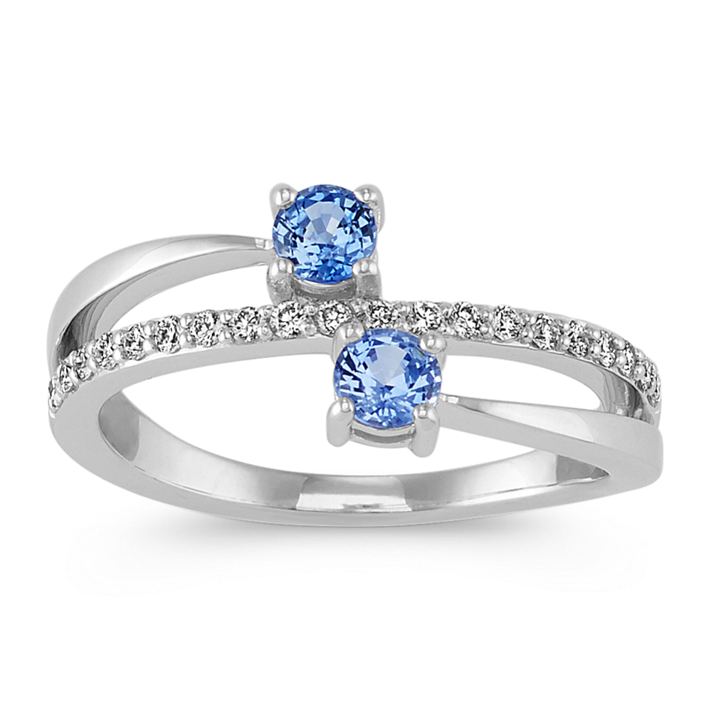 Two-Stone Round Kentucky Blue Sapphire and Diamond Ring
