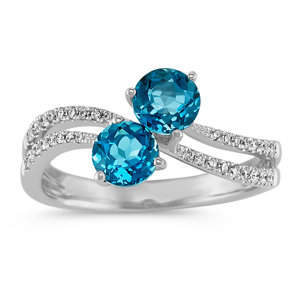 Two-Stone Round London Blue Topaz and Diamond Ring
